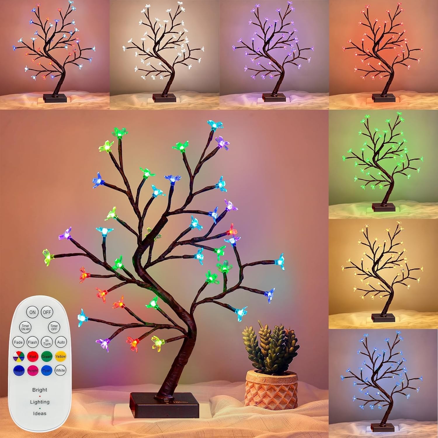 PEIDUO RGBW Cherry Blossom Tree, Light up Bonsai Rgbw Tree