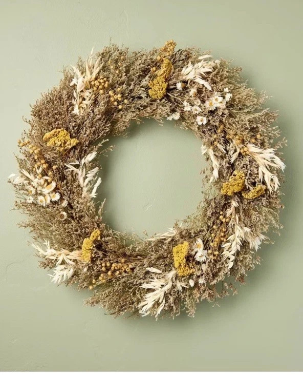 Hearth & Hand Preserved Spring Grass & Flower Brown & Gold 21″ Hanging Wreath