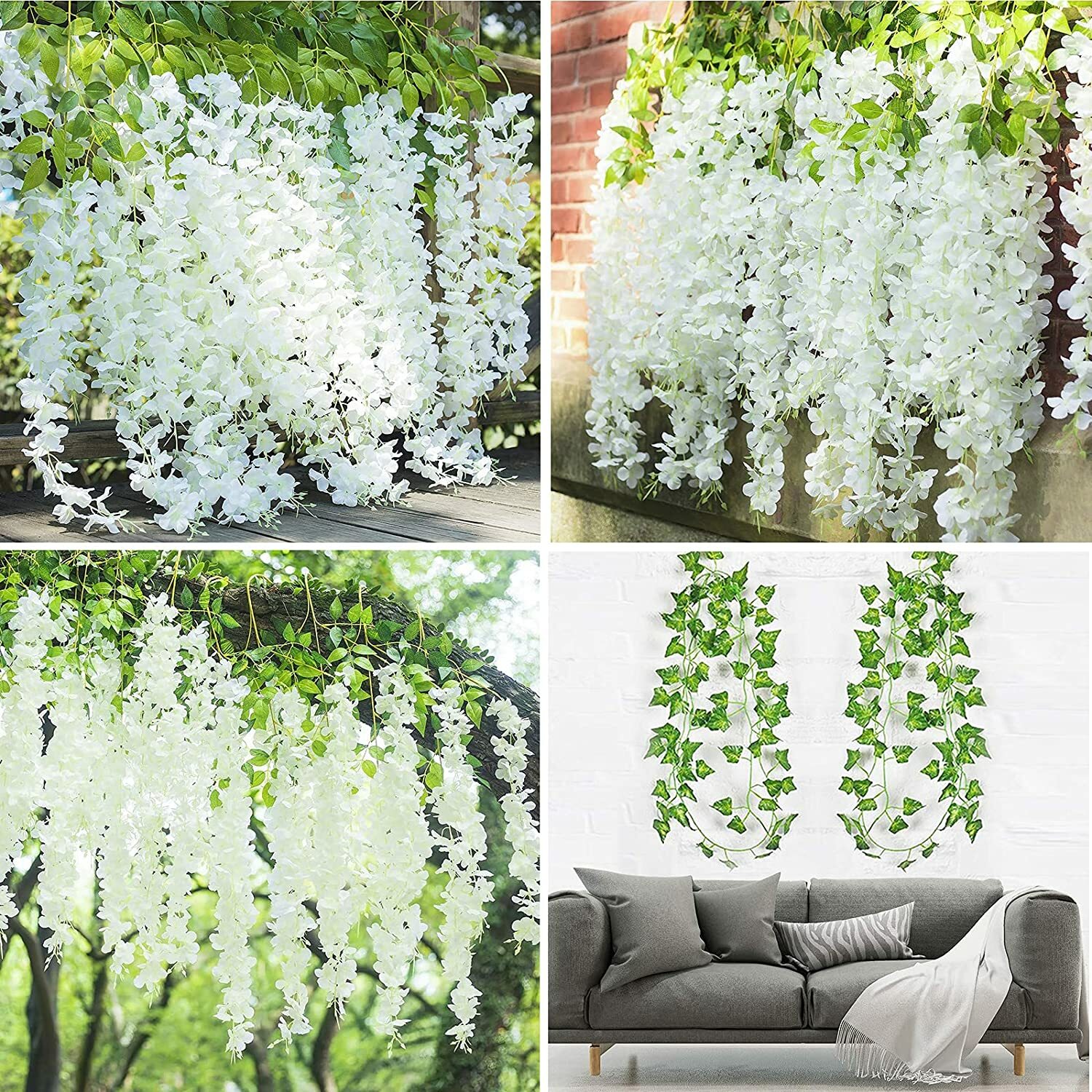12 Pack Artificial Wisteria Hanging Flowers /6.56 Feet Artificial Ivy Leave Vine