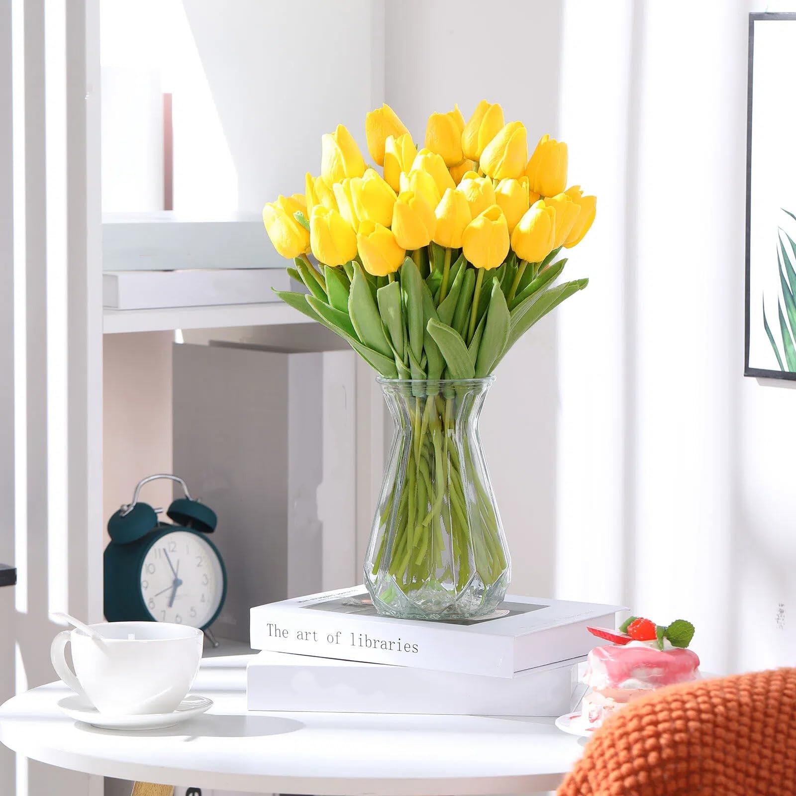 100 PCS Yellow Artificial PU Tulip Fake Latex Faux Flower Bouquet Centerpiece