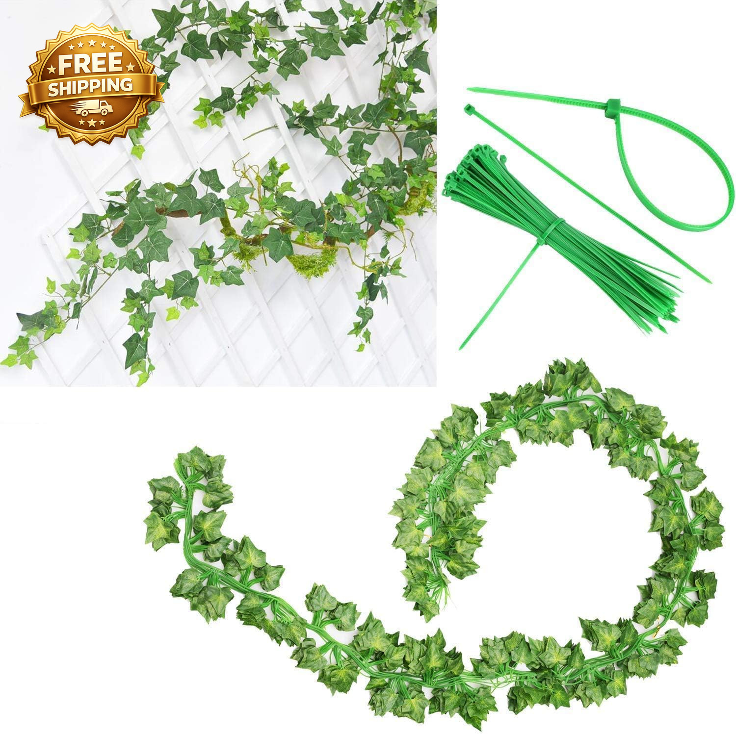 12 Pack Fake Vines for Room Decor Artificial Ivy Garland with Clip Green Flowers
