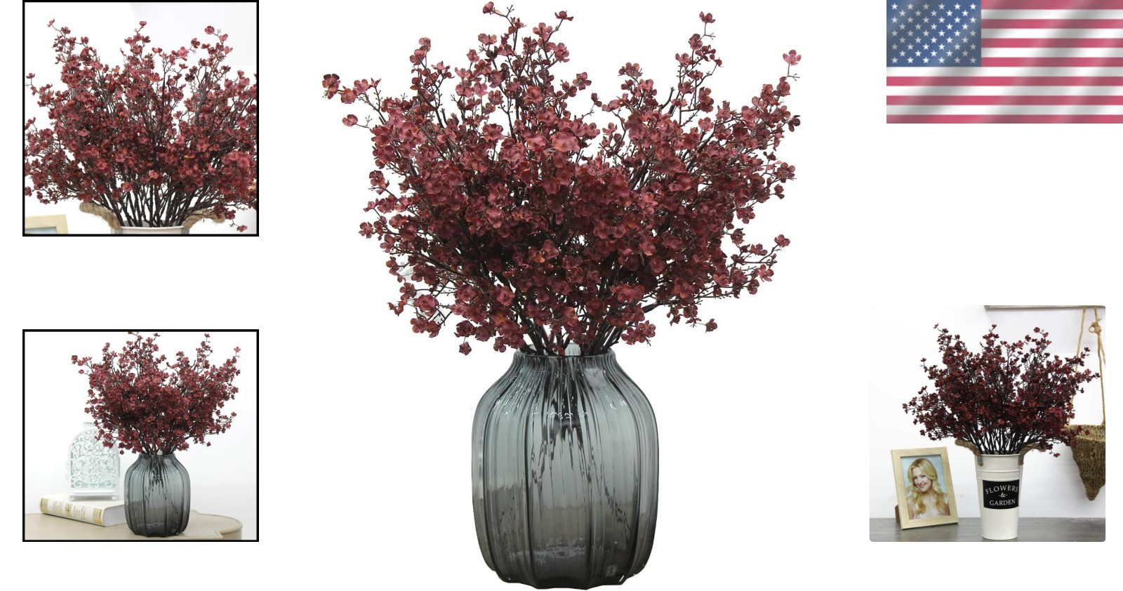 Elegant Burgundy Silk Artificial Baby’s Breath – 6 Bundle for Home Decor
