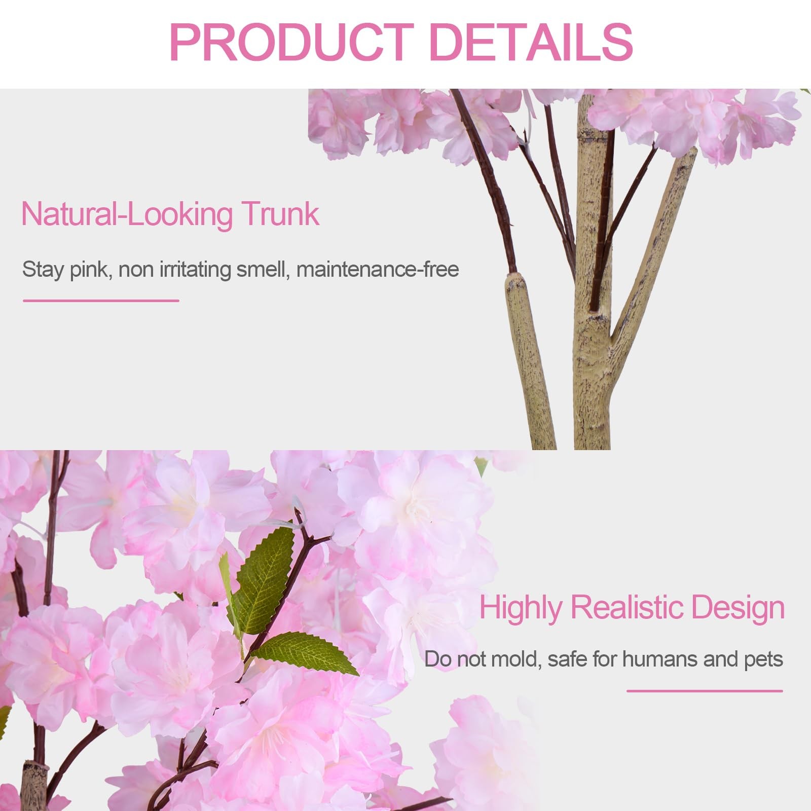 6FT Artificial Cherry Blossom Tree,Tall Fake Flower Tree with Realistic Pink …