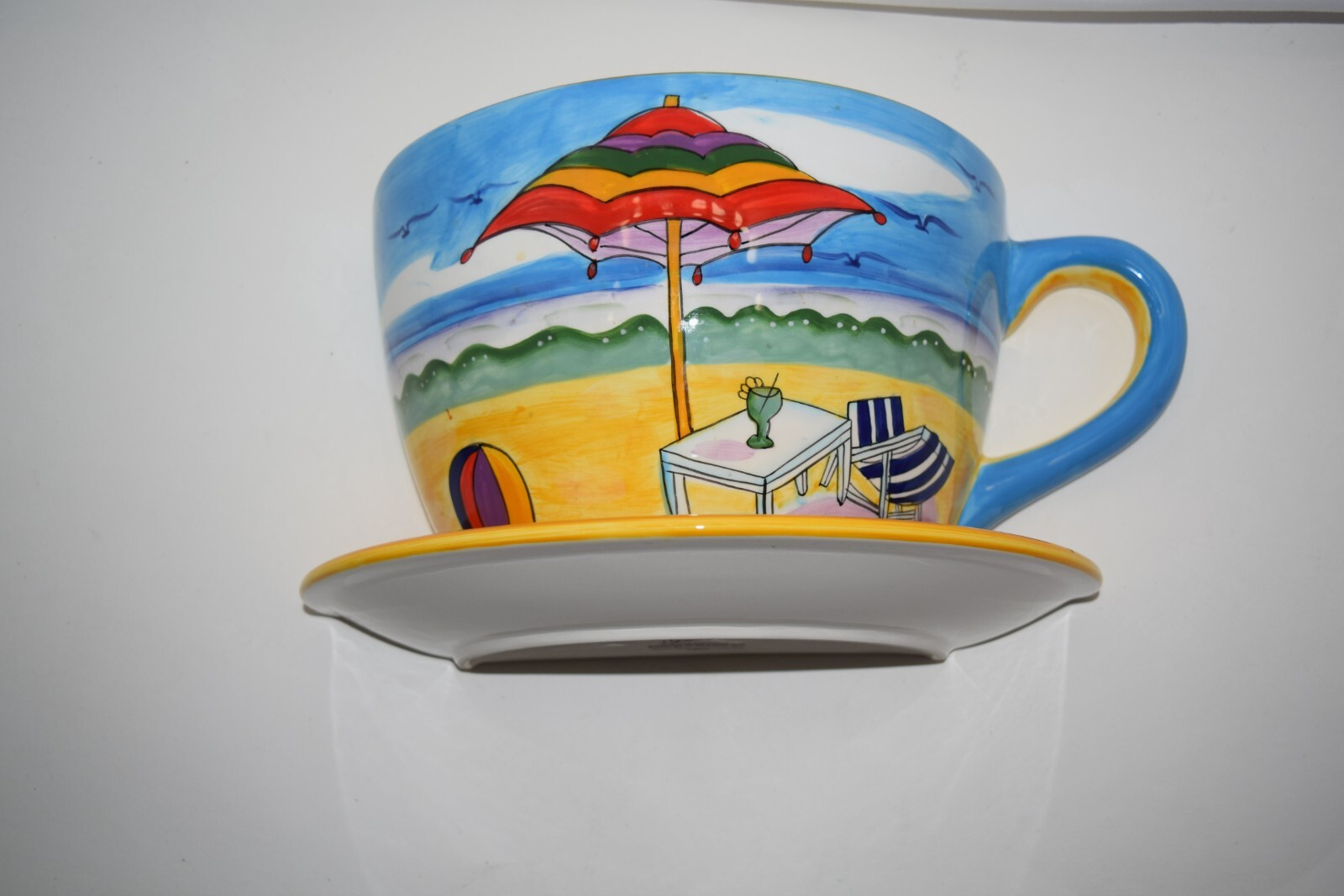 BEACH THEME ANNE ORMSBY LARGE TEA CUP WALL VASE PLANTER SIGNED BAUM BROS