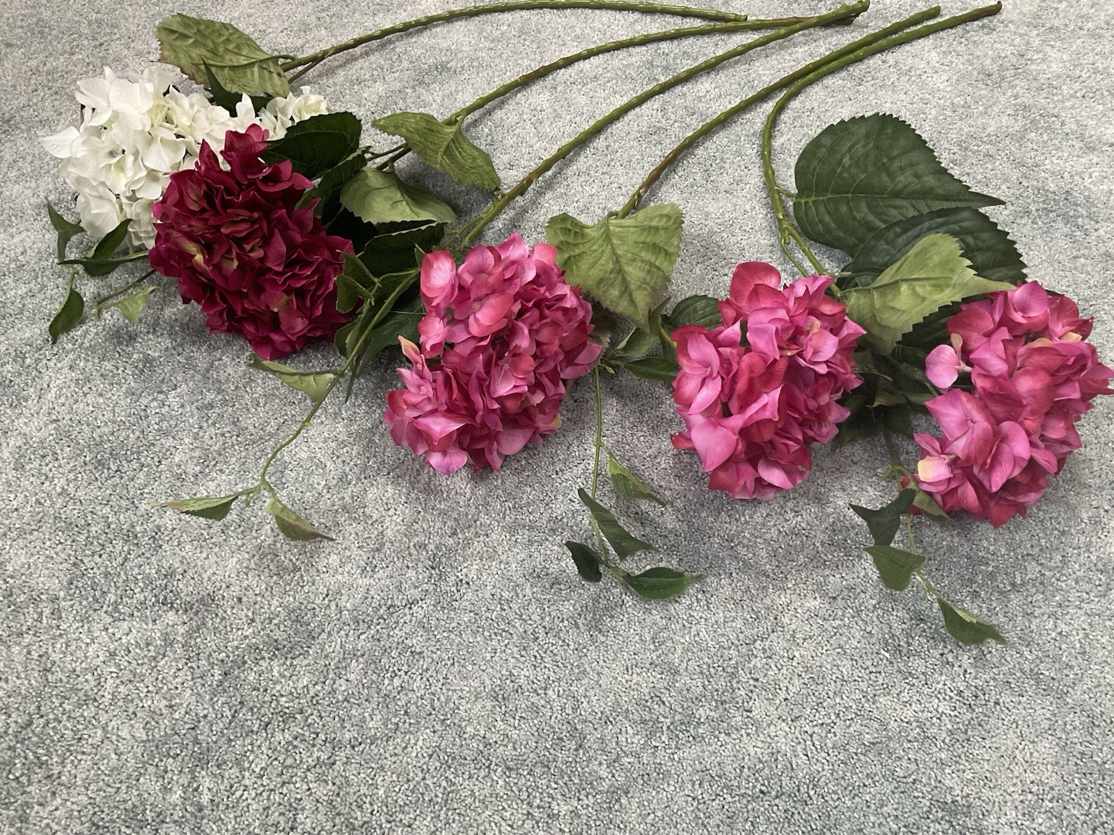 Artificial Hydrangea Spring Flowers ~ Pink & White ~ (5) Stems ~ 34” Long