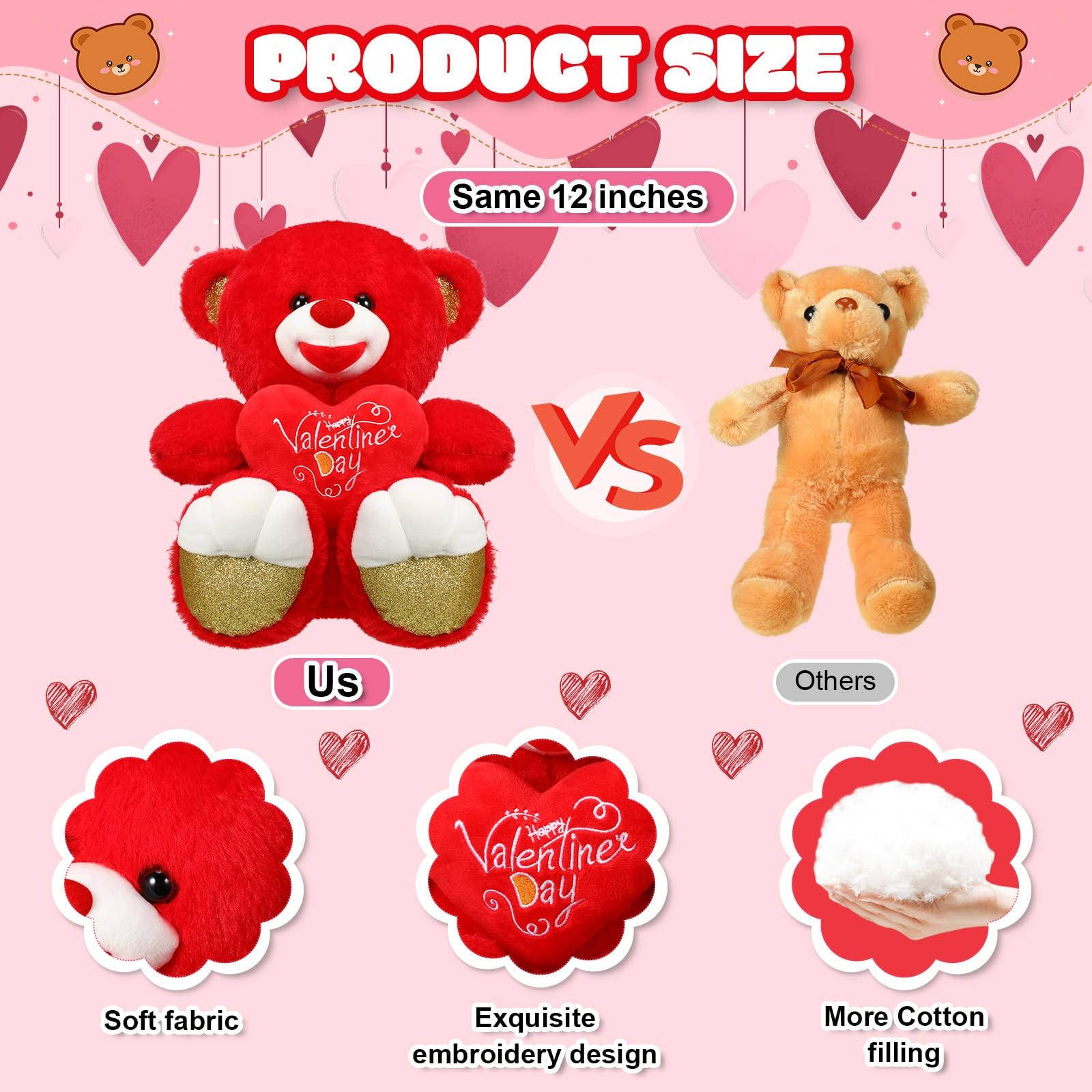 4 Pcs Valentine’s Day Bear Gifts Set Include 12 Inch Heart Bear Artificial Ro…