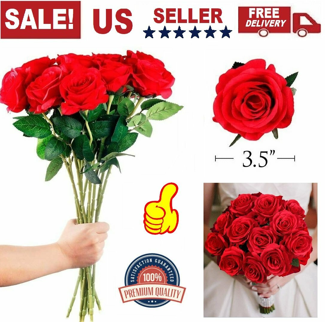 20Pcs Artificial Flowers Silk Roses Fake Bridal Wedding Bouquet Roamtic Gift USA