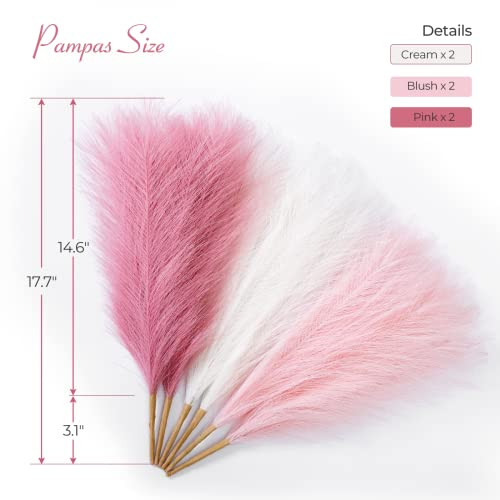 Pampas Grass Pink Decor 17.7 Inch 6pcs, 17 Inch 6 Pcs A Blush & Cream & Pink