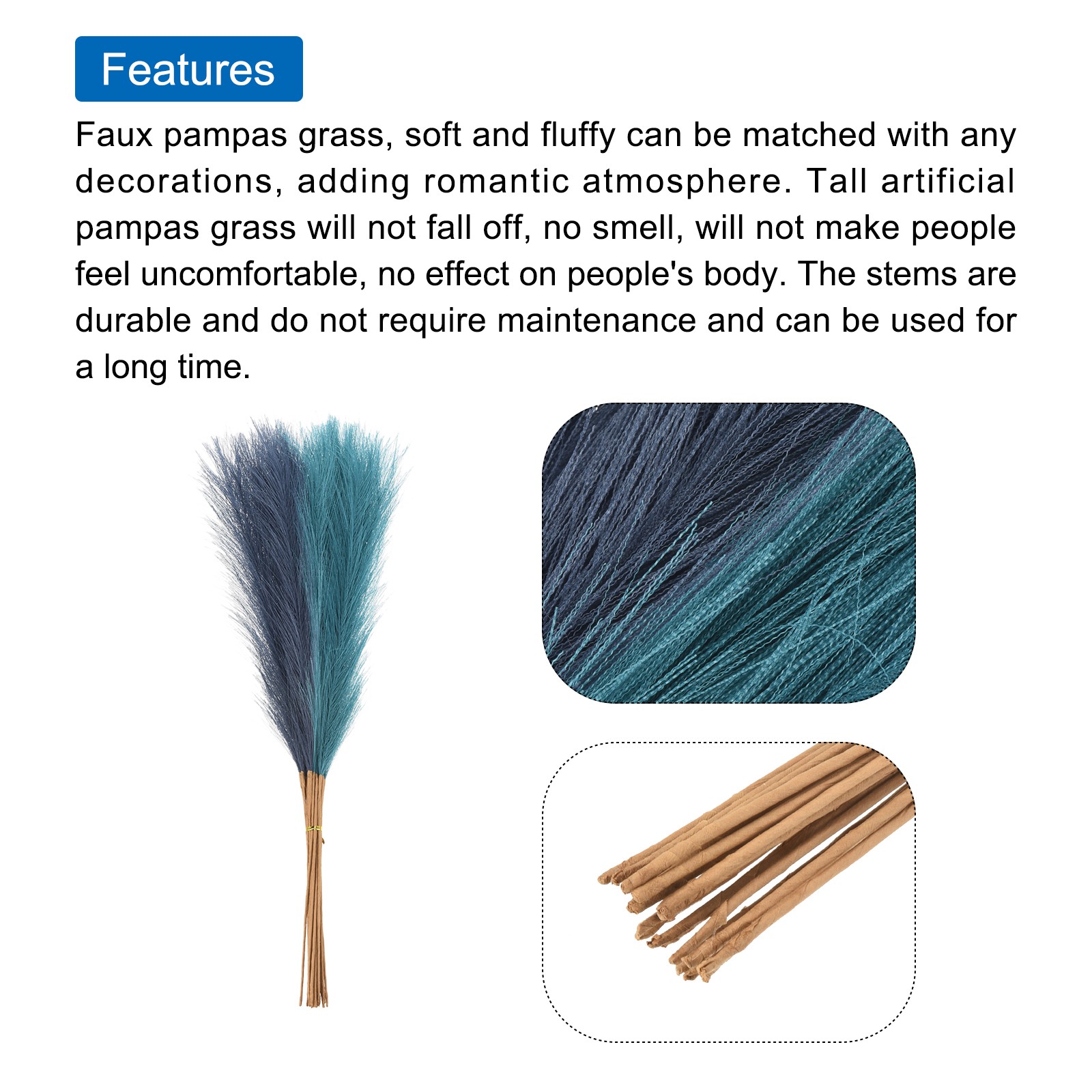 20 x Faux Pampas Grass,21″/55cm Fake Pampas Grass Decor,Dark Blue/Light Blue