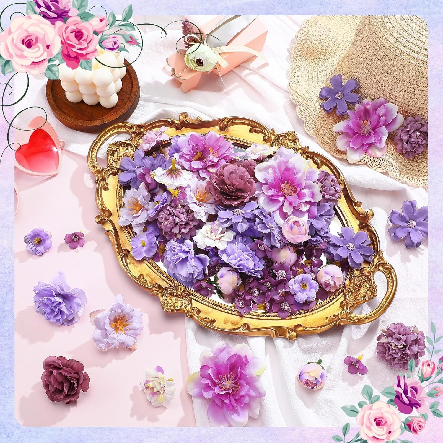 120 Pcs Small Flowers for Crafts Spring Mini Faux Purple Coquette Style