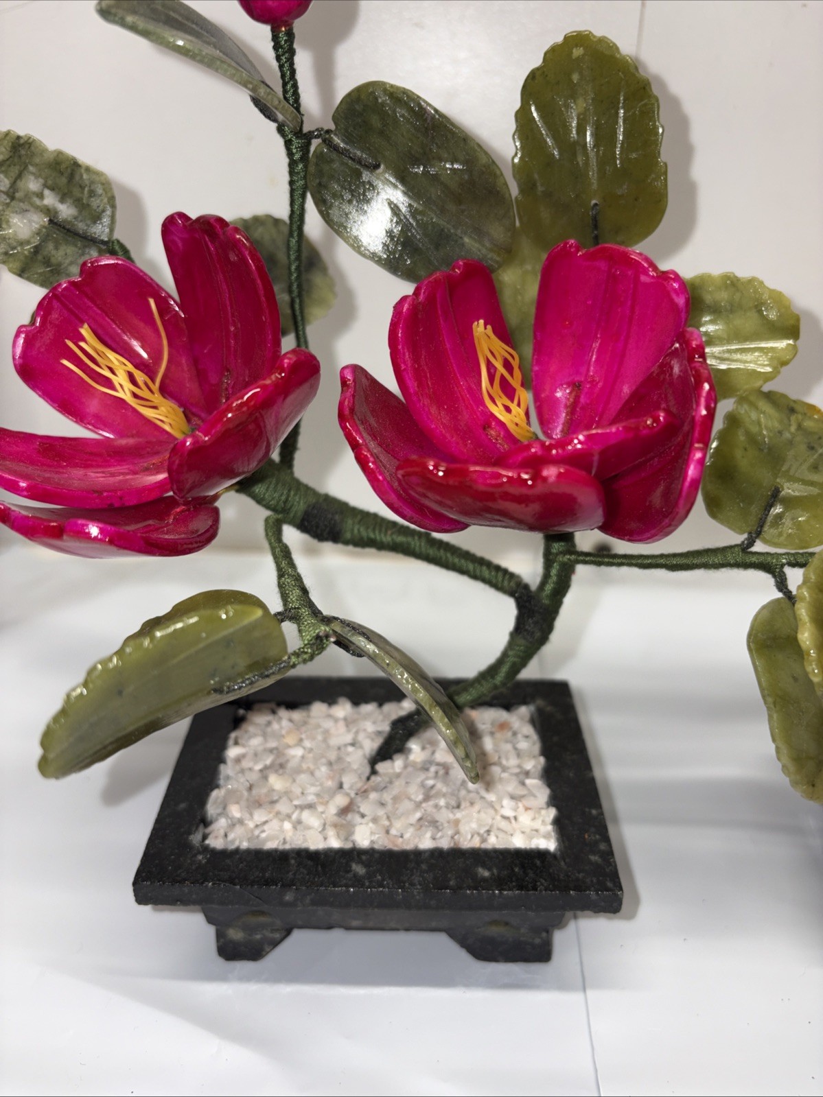 Set of 2 handcrafted Jade and glass flower Bonsai small Peony Flower Basket