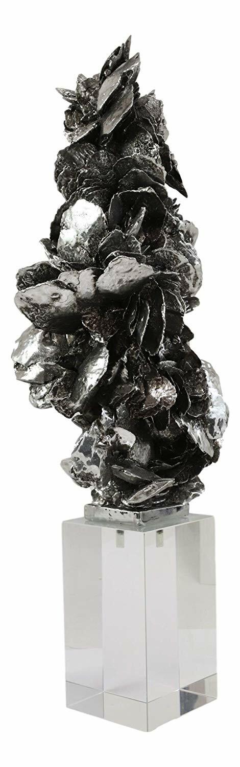 Ebros Electroplated Silver Desert Rose Sculpture On Crystal Glass Base 16.5″ H