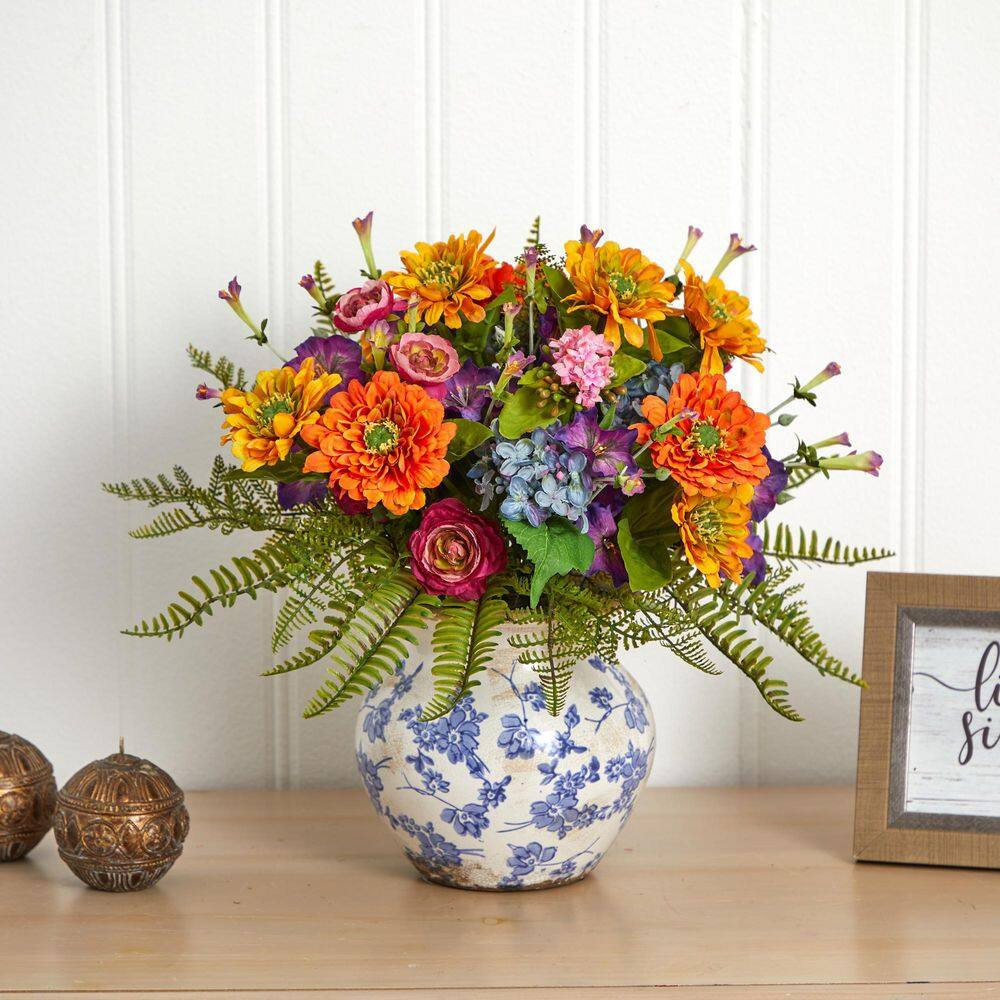 Indoor 15 Mixed Floral Artificial Arrangement in Floral Vase