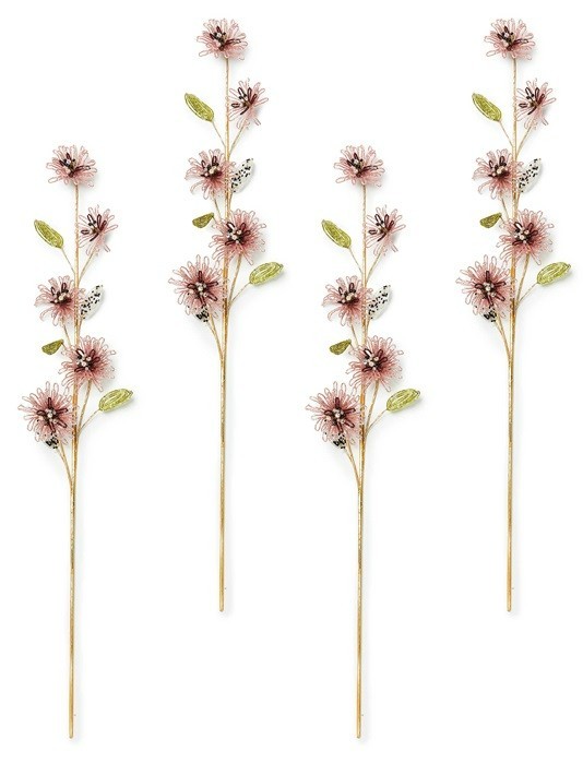 Mackenzie Child 4 Glass Beaded Mauve Flower Stems NWT (1 STEM FLAW – SEE PIC)