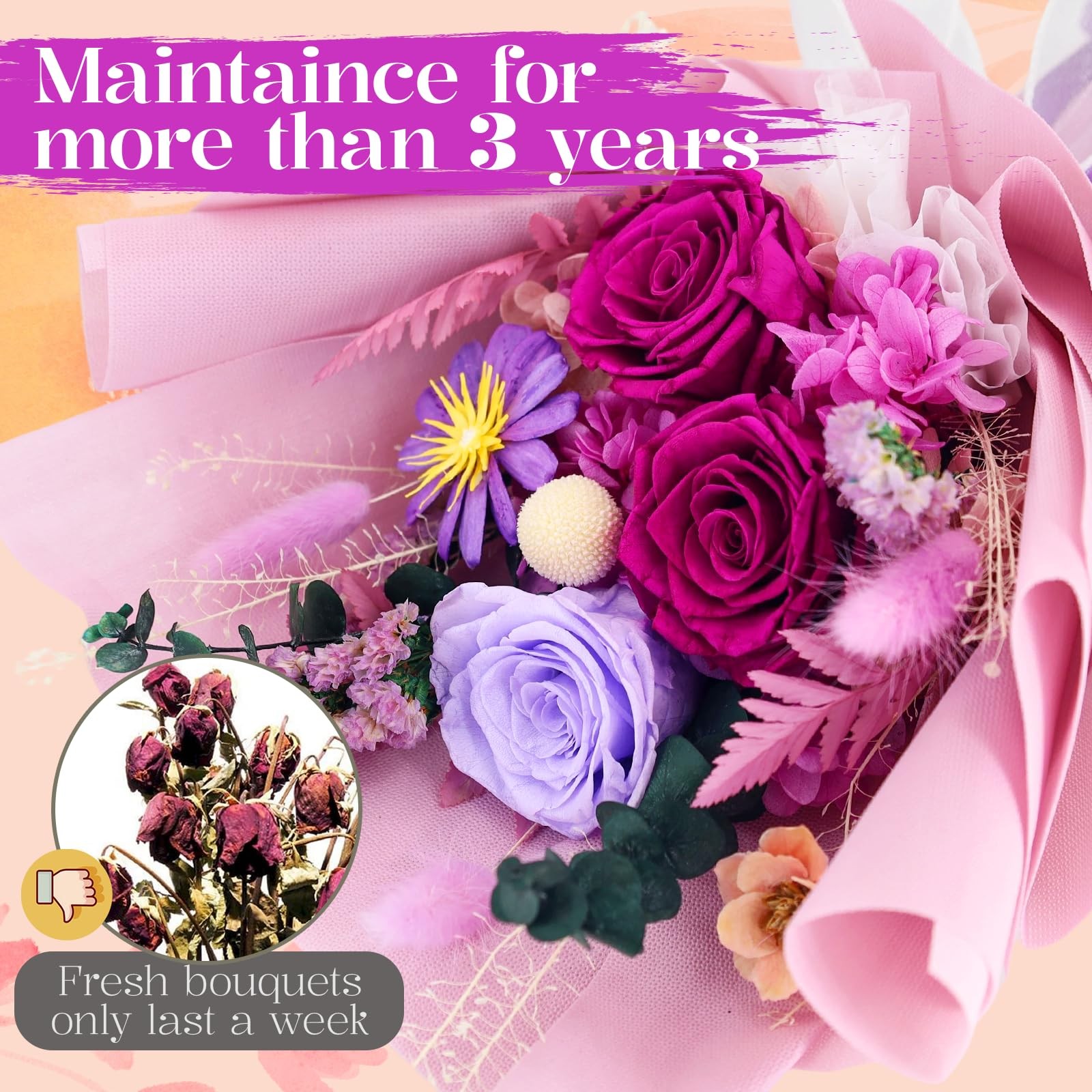 Preserved Flowers for Delivery, Flowers Fresh Bouquet with Gift Box