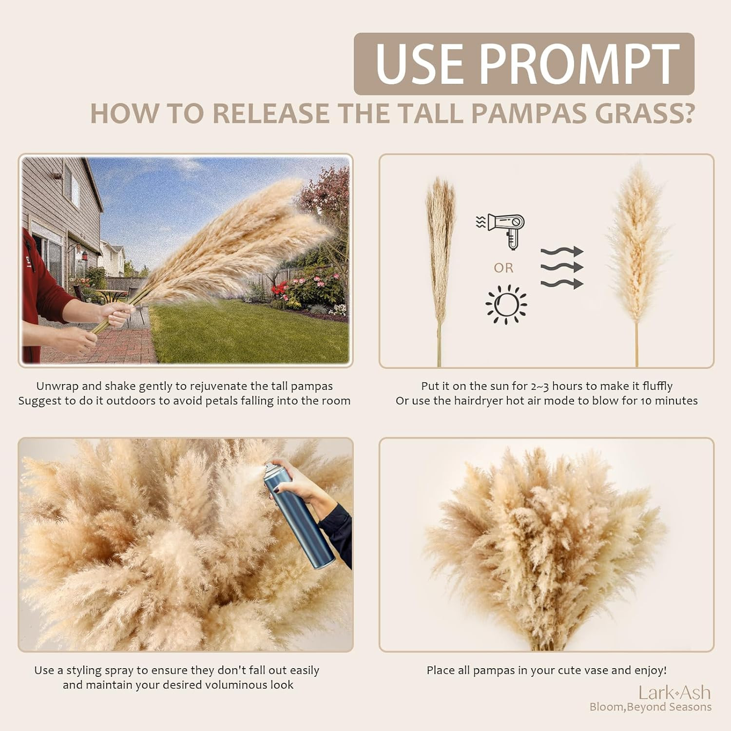 55Inch 15Pcs Tall Pampas Grass for Floor Vase-Dried Pampas Grass Decor Tall Brow