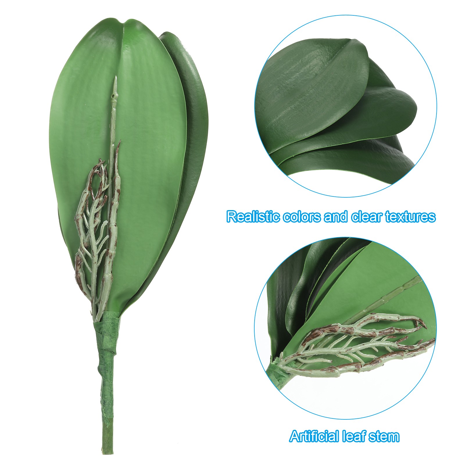 3 Pcs 9.45 Inch Faux Orchid Leaves 5 Petals Artificial Leaf with Stems Home