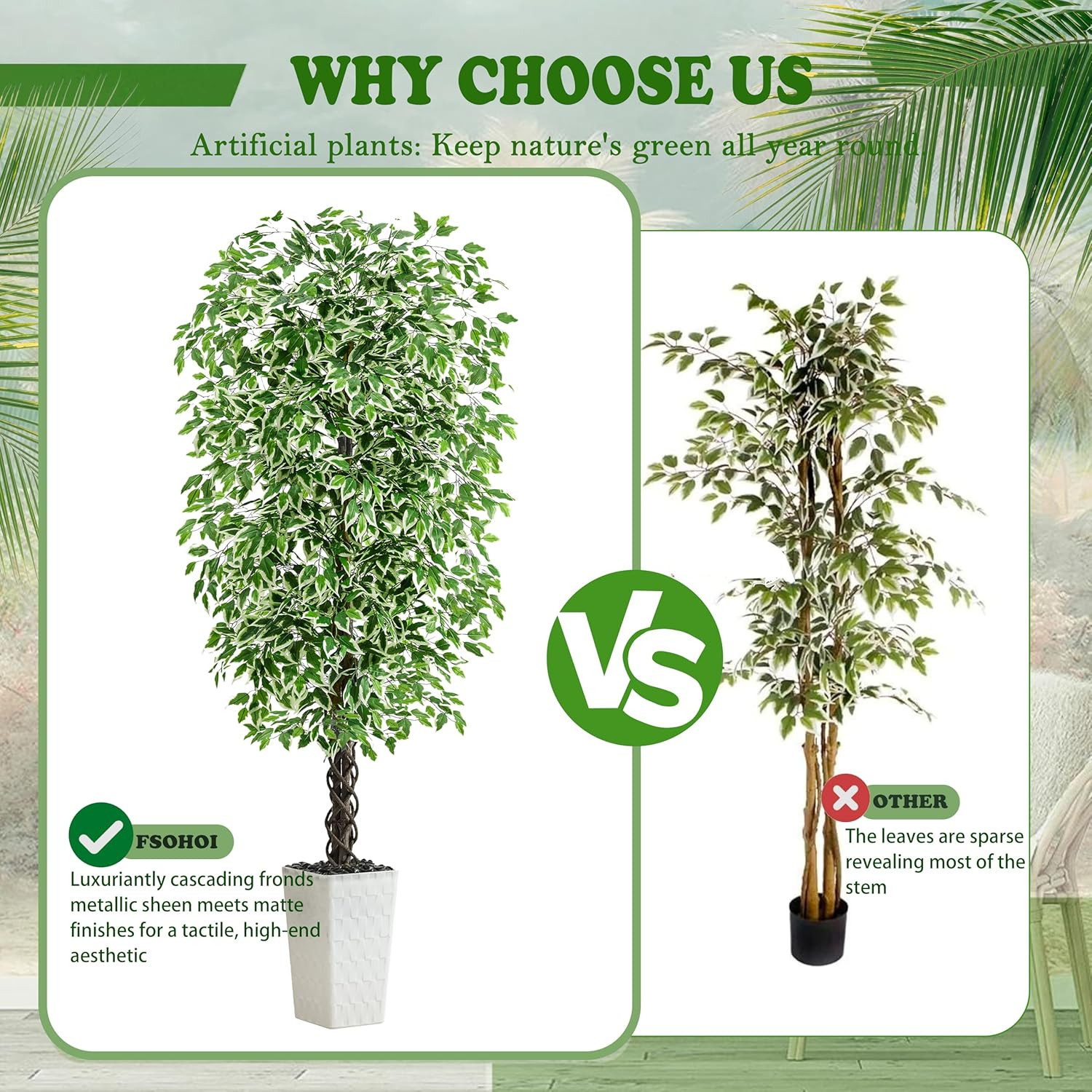 7FT Artificial Ficus Tree with White Planter – Lifelike Indoor/Outdoor Decor