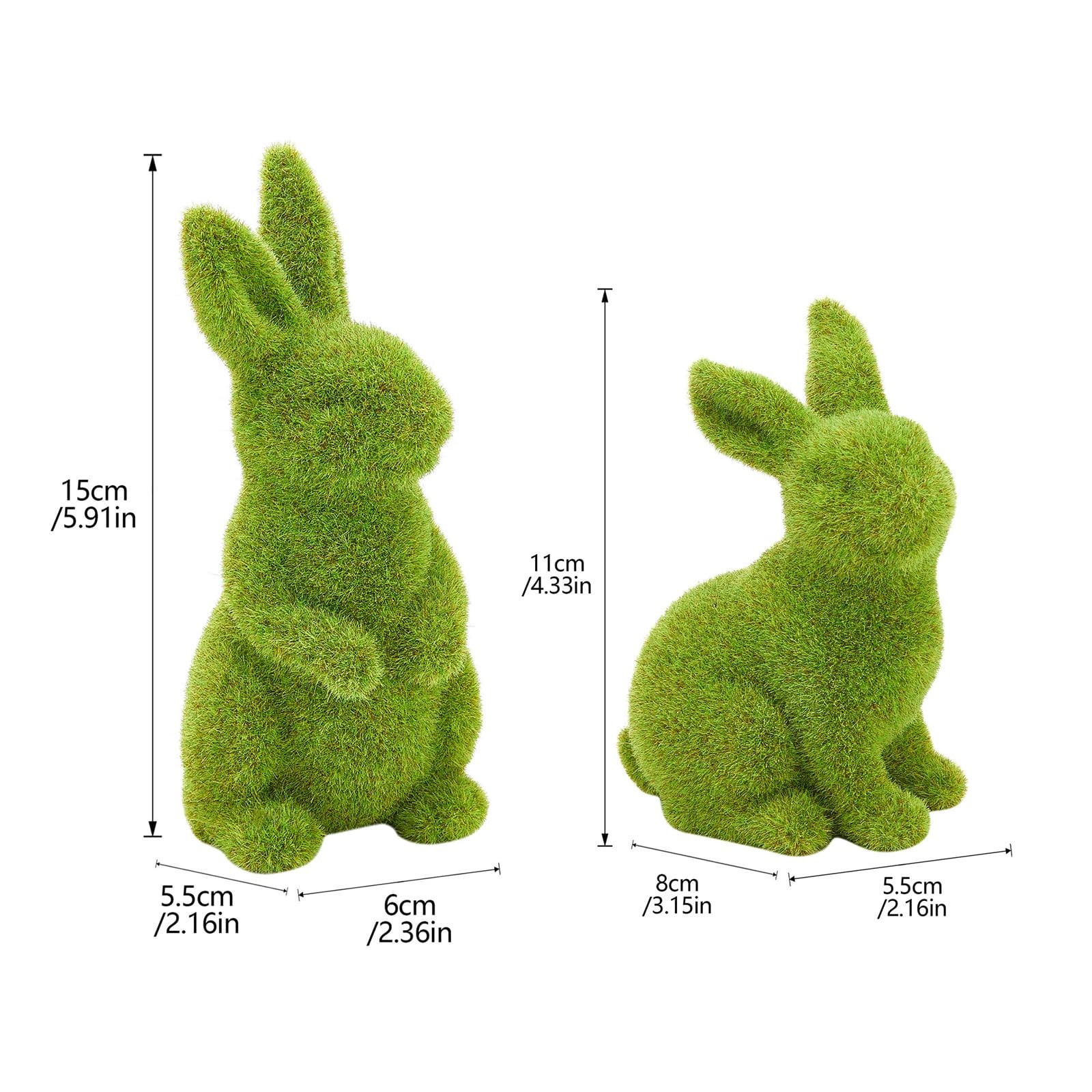 2 PCS Small Green Moss Easter Bunny Decorative Ornament Artificial Sculpture