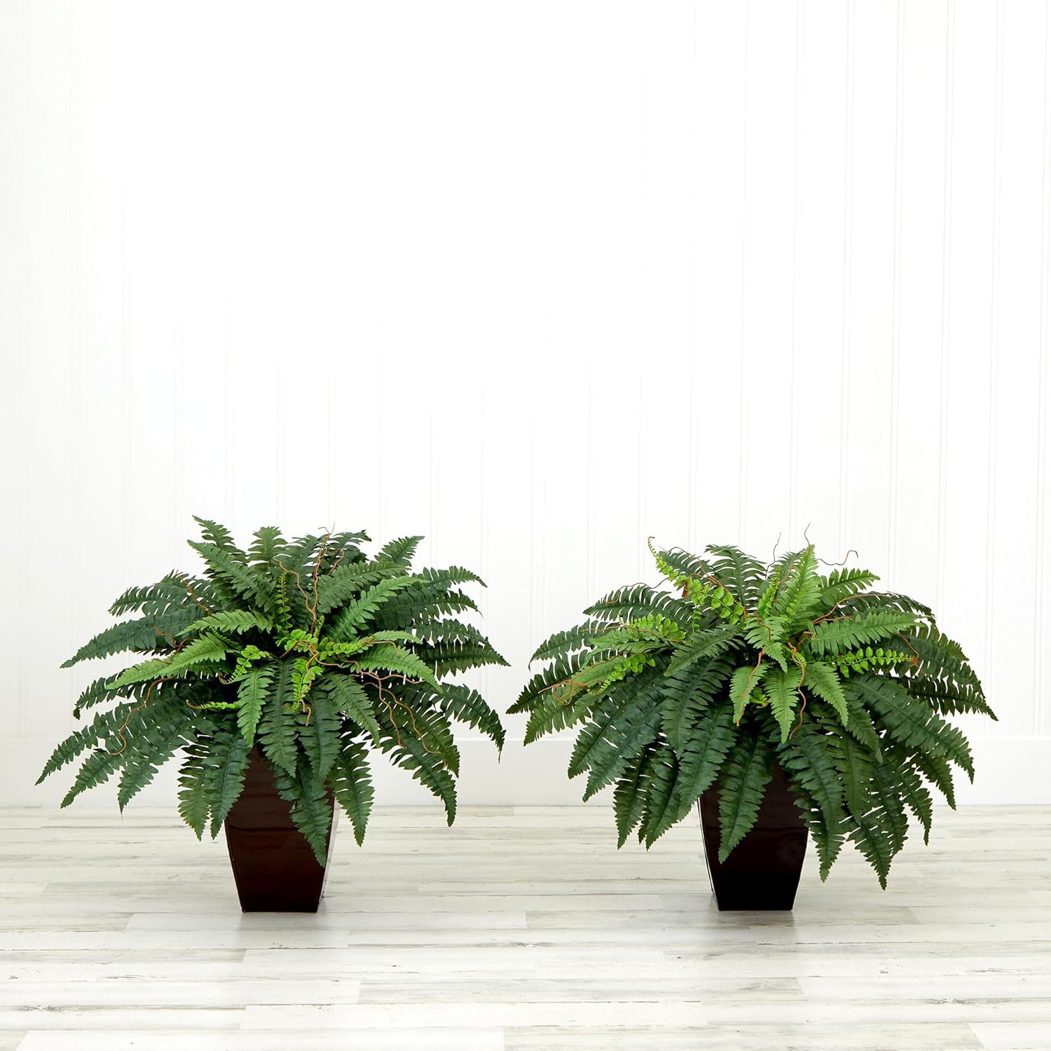Set of 2 23″ Artificial Boston Ferns in Bronze Planters – DIY Kit