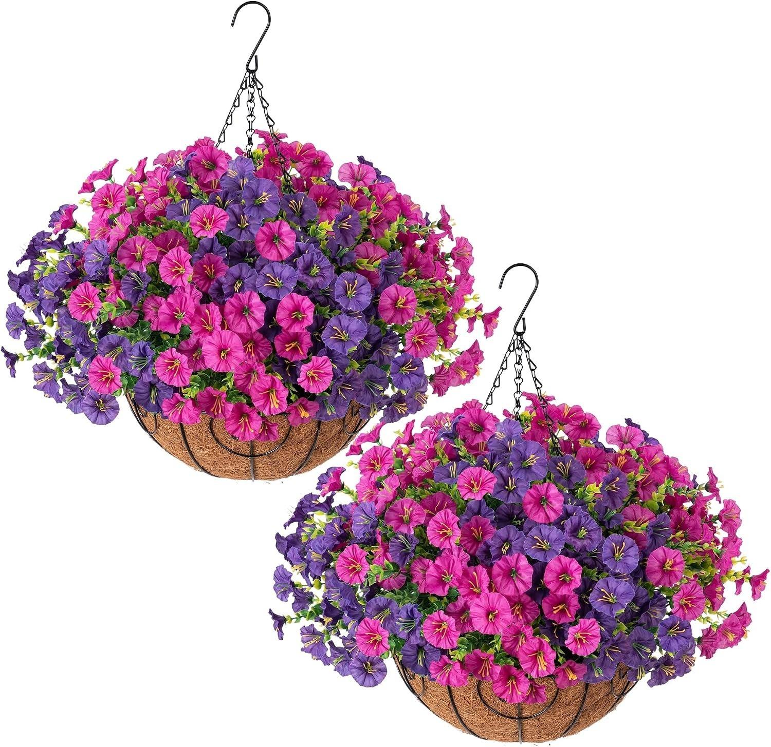2 Set UV Resistant Faux Silk Morning Glory Hanging Baskets for Outdoor Elegance