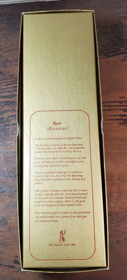 The Rose Lady, Red Rose Trimmed In 24KT Gold Preserved In Lacquer New In Box