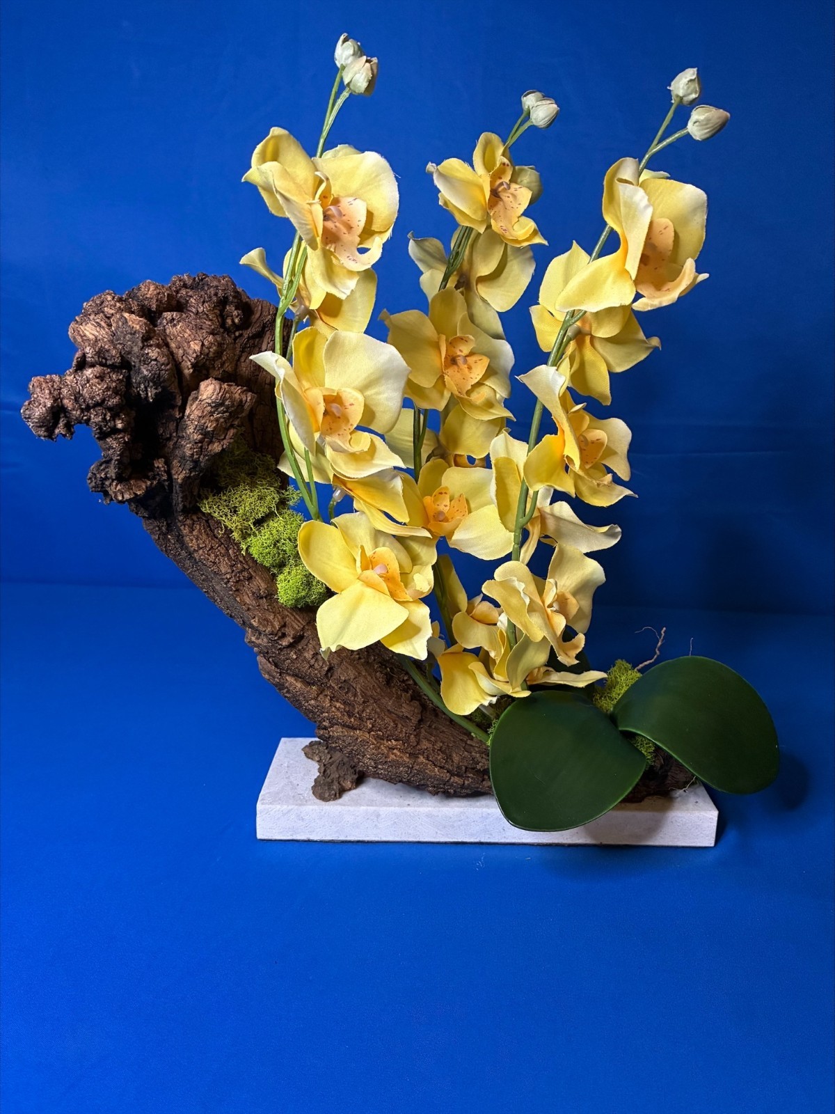 Decor Artificial Plant Home Arrangement Orchid Marble Base Natural Bark Handmade