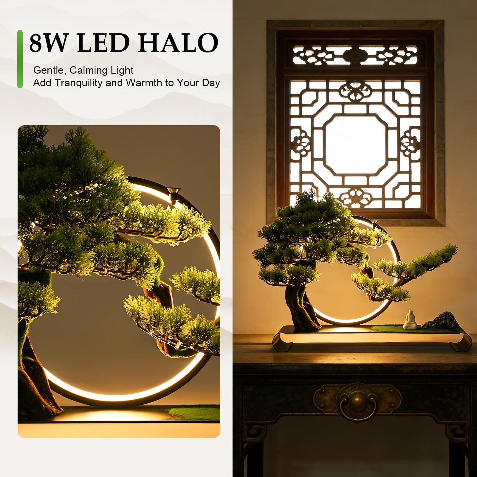 Artificial Bonsai Pine Tree Faux Realistic Simulation Bonsai with LED Lamp Ri…