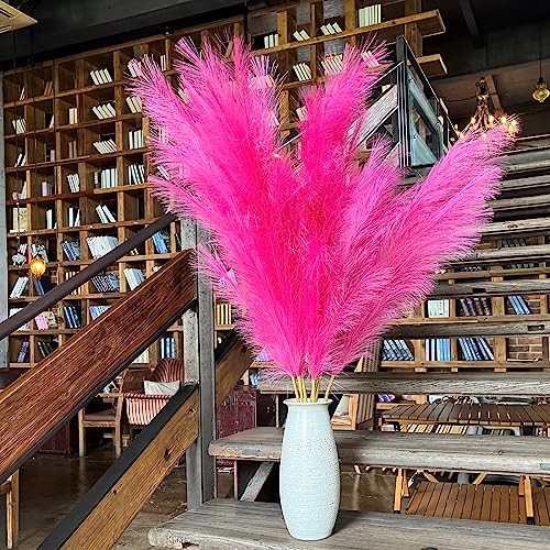 Premium Pampas Grass – Fuchsia 43.3″ 8pcs Tall 8pcs 43.3″(110cm) Faux Hot Pink