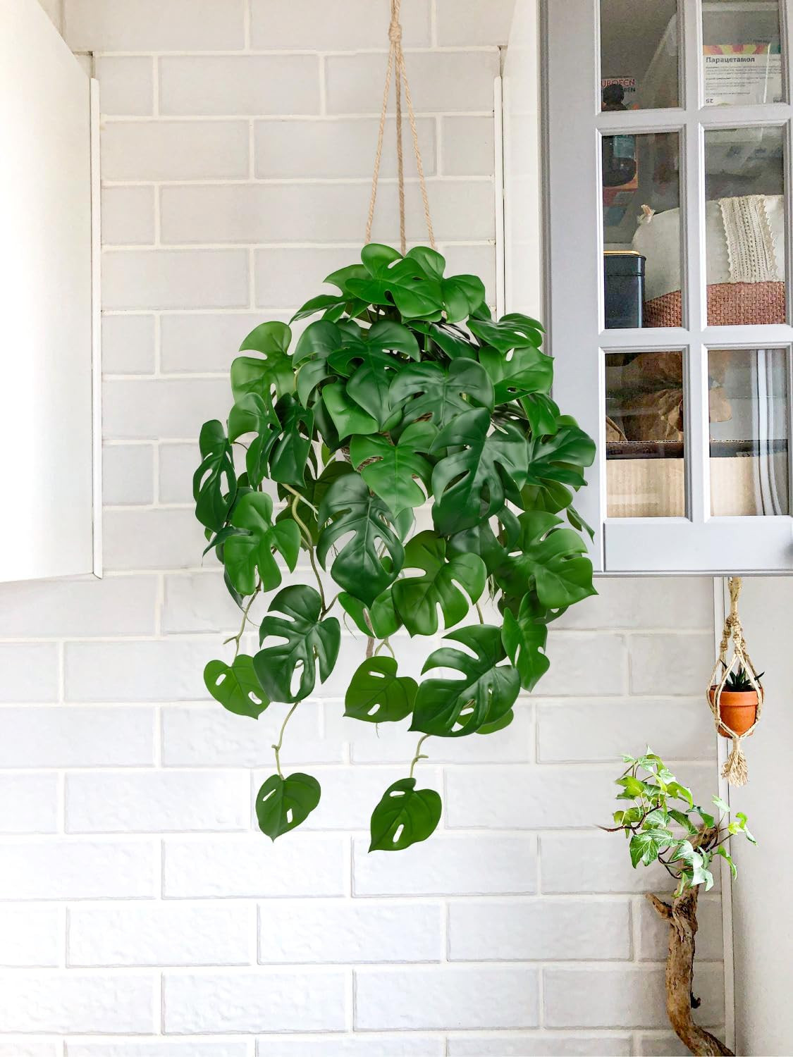 Large Fake Hanging Plants in Pot for Indoor & Outdoor, Long Artificial Hanging M