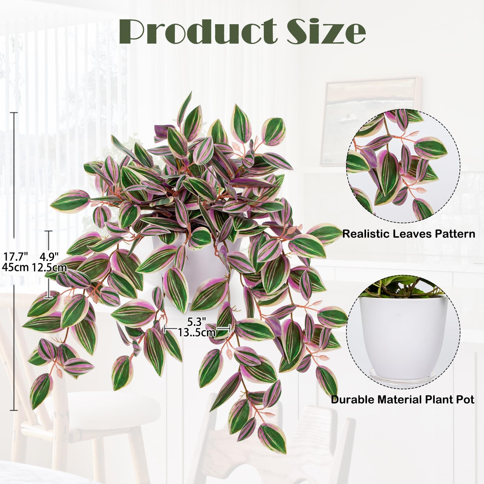 1 Pack Artificial Watermelon Peperomia Fake Potted Hanging House Plants Pink
