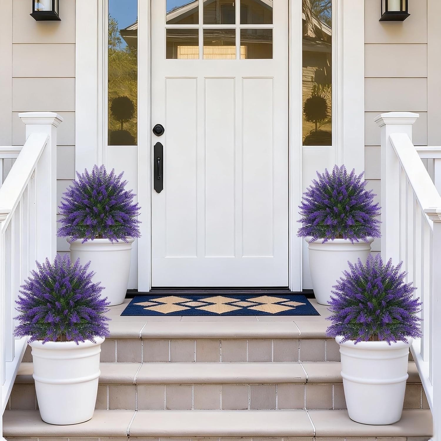 4 Set 16” Artificial Lavender Topiary – UV Resistant Faux Shrubs for Garden & P