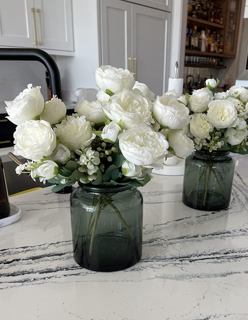 4 Bundles Artificial Peonies Silk Flowers, White Faux Peony Bouquet Florals Arra