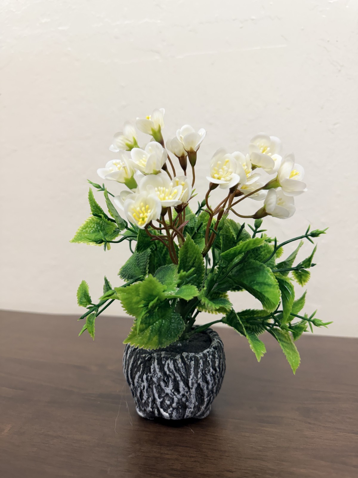 Faux Cyclamen Plant in Cement Pot Artificial Blossom Flowers Cottage Decor
