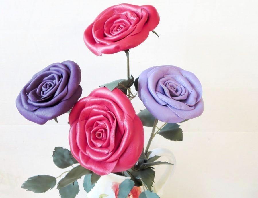 Black Leather flower Rose Gift 3rd 9th Wedding leather Anniversary gift