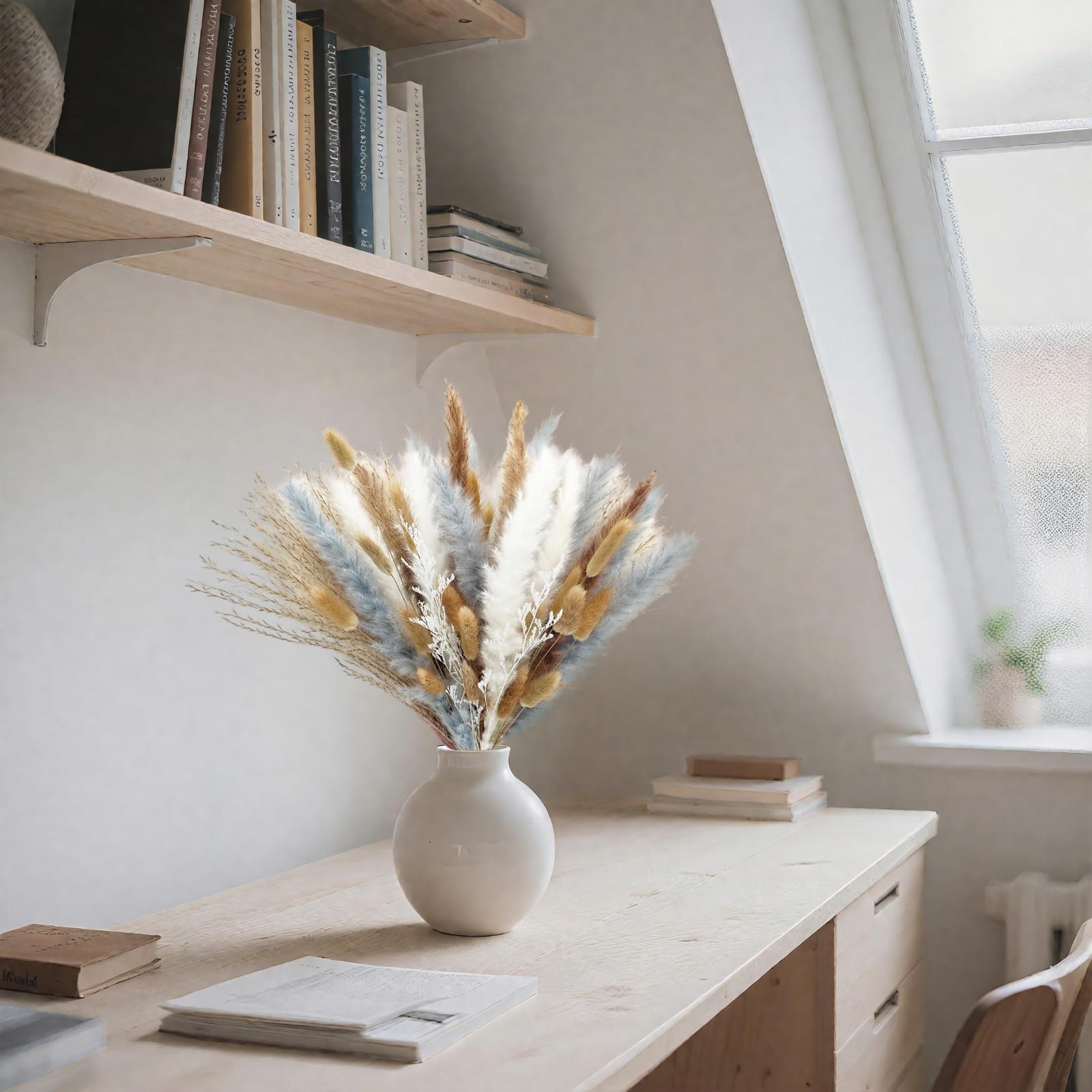 Boho Dried Flower Bouquet – 17″ Mixed Pampas Grass for Home & Wedding Decor, Cen