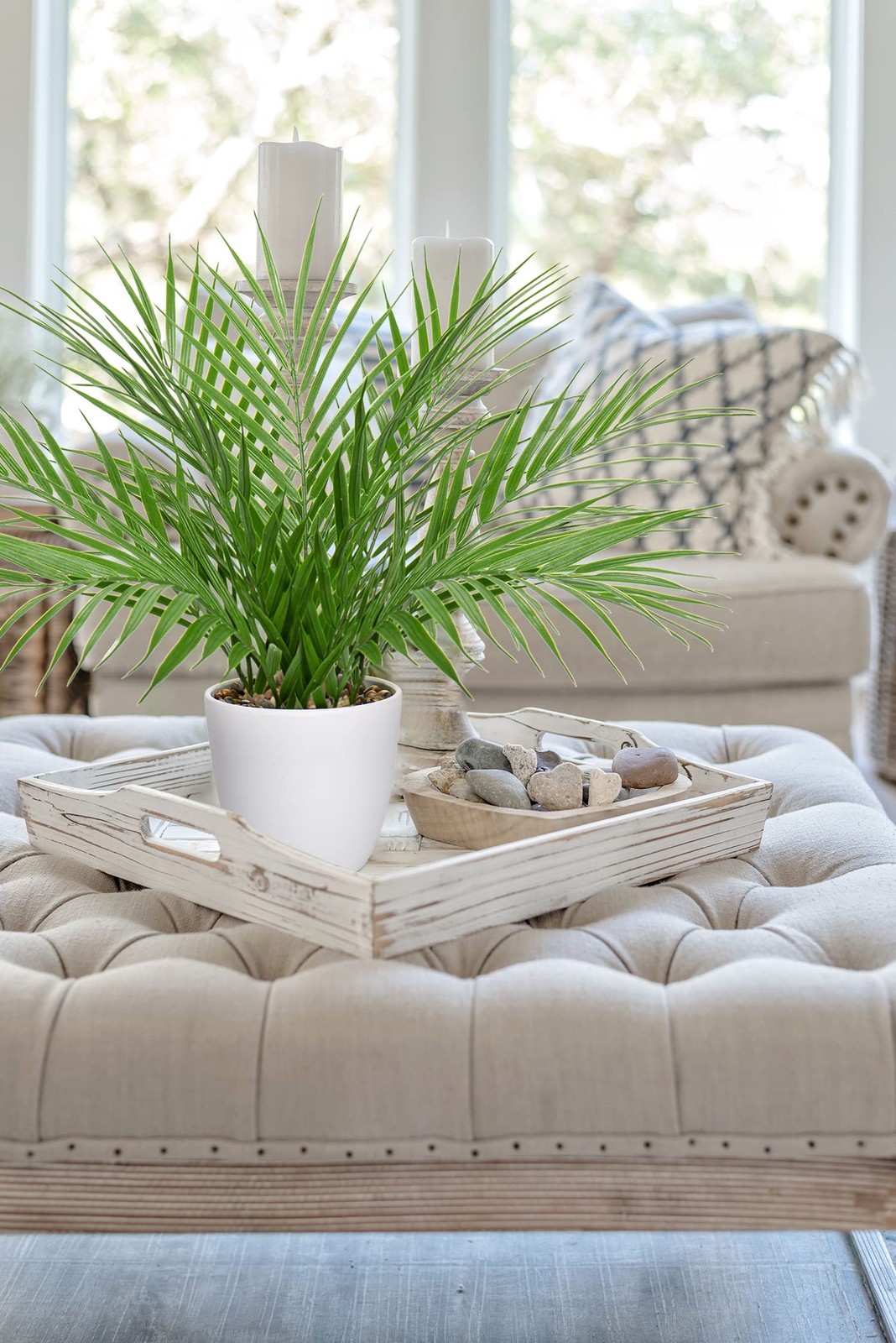 15 Inch Artificial Palm Plant Waterproof Matte Plastic Pot for Indoor Decor