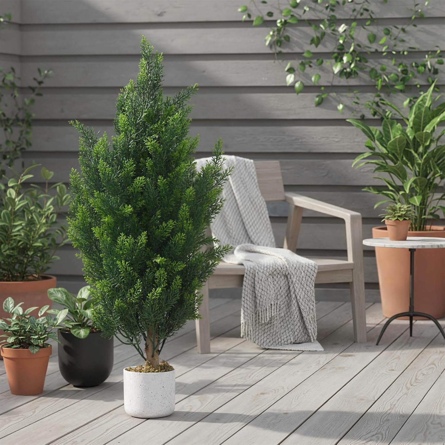 Set of 2 Artificial Boxwood Cedars, 90 cm Artificial Pine Shrubs in Pot with