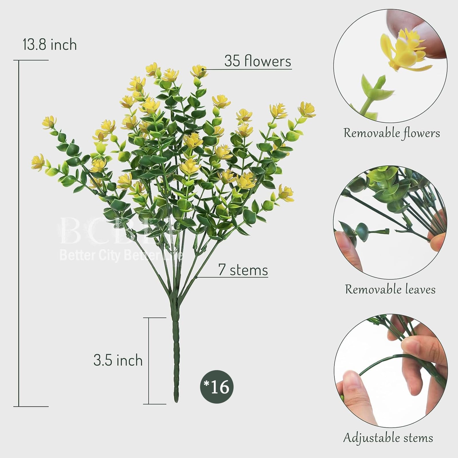 BCBLF 16 Bundles Yellow Purple White Pink Flowers