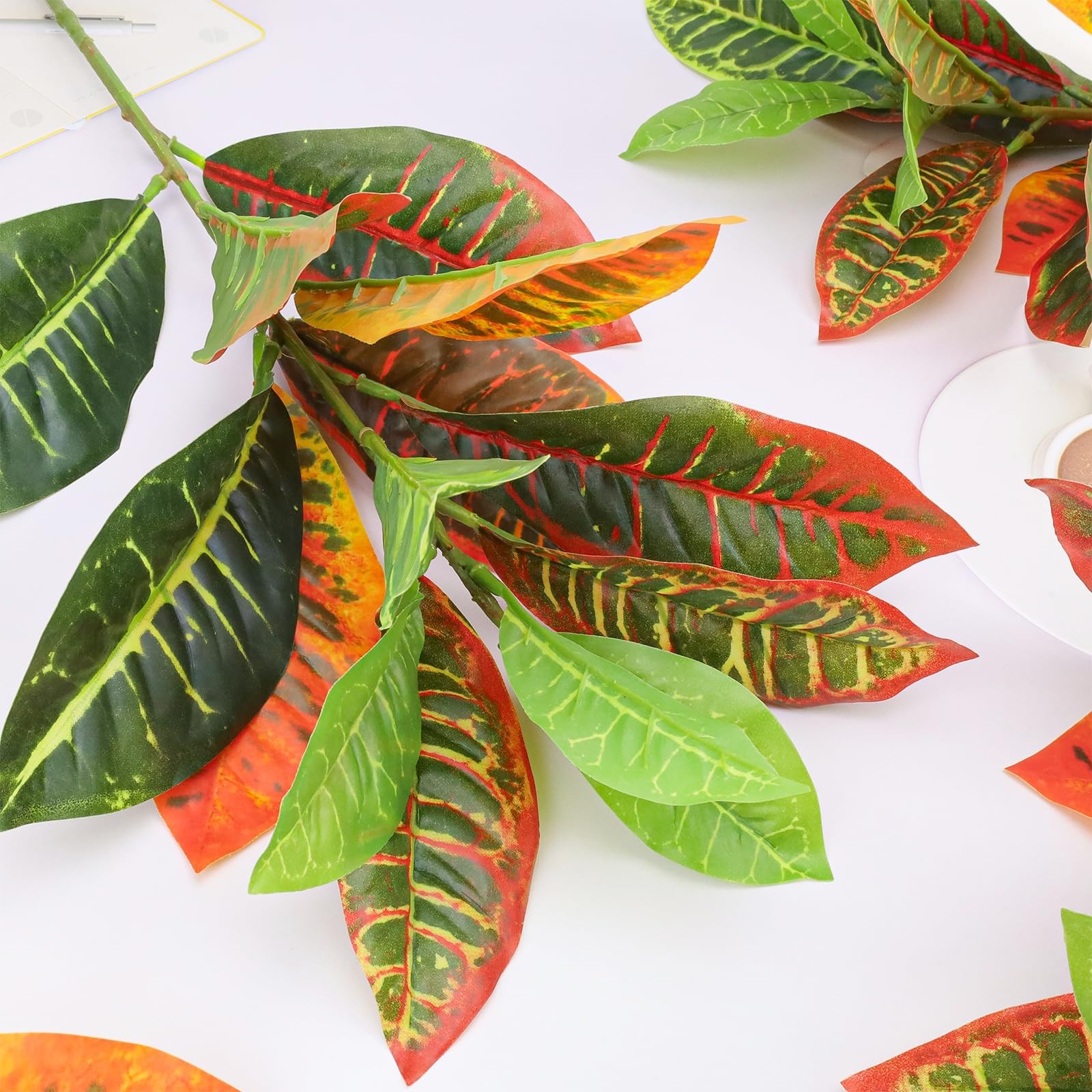 4 Pack Artificial Croton Plant Stem 29 Inch Realistic Faux Greenery Branch Lo…