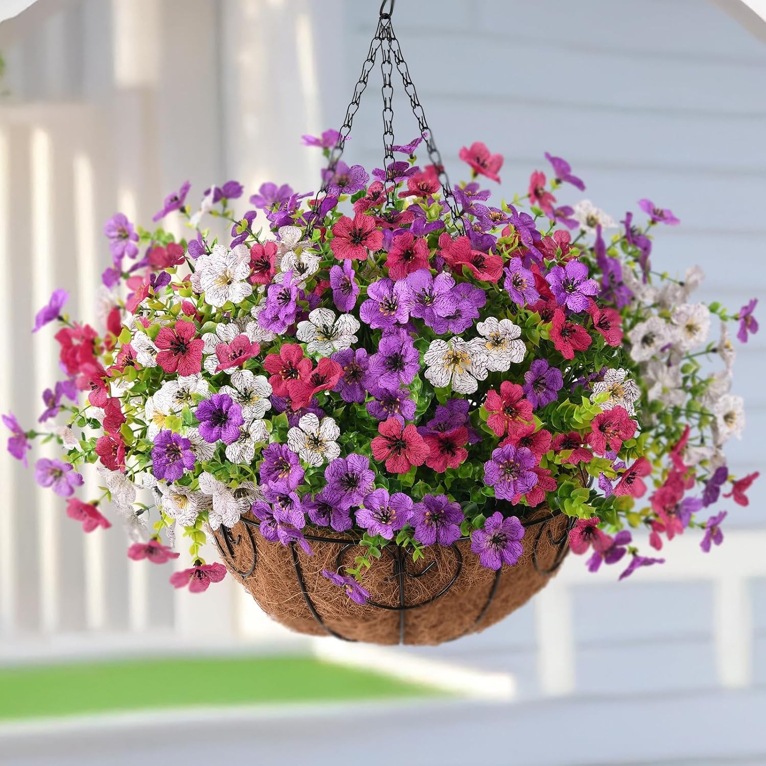 Artificial Fake Hanging Baskets Fall Flowers Outdoors Decoration Faux Silk Mums