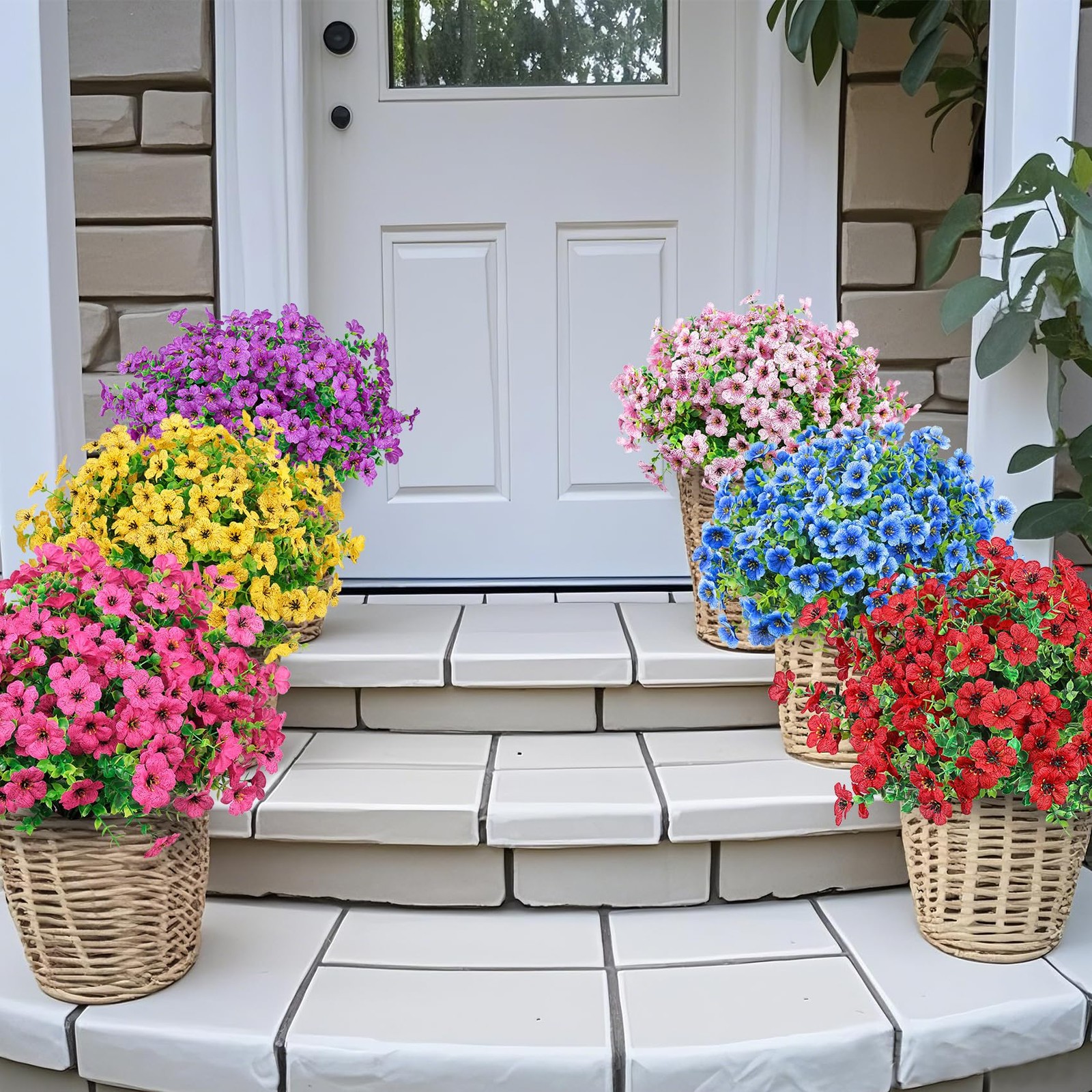24 Pcs Artificial Flowers for Outdoors Decorations, Multicolor