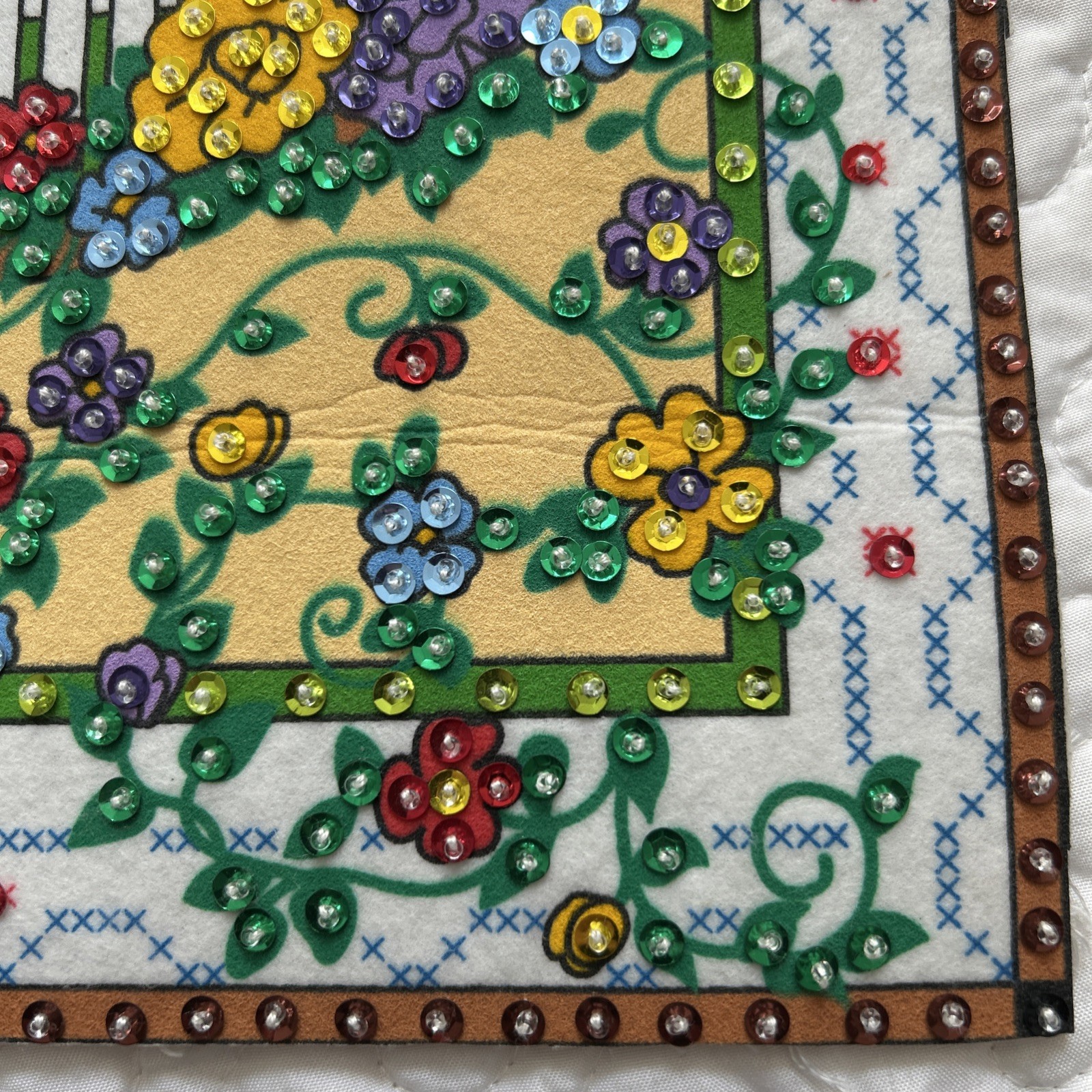 Home Sweet Home Felt Sequin Jeweled Table Topper Wall Hanging House Fence Flower