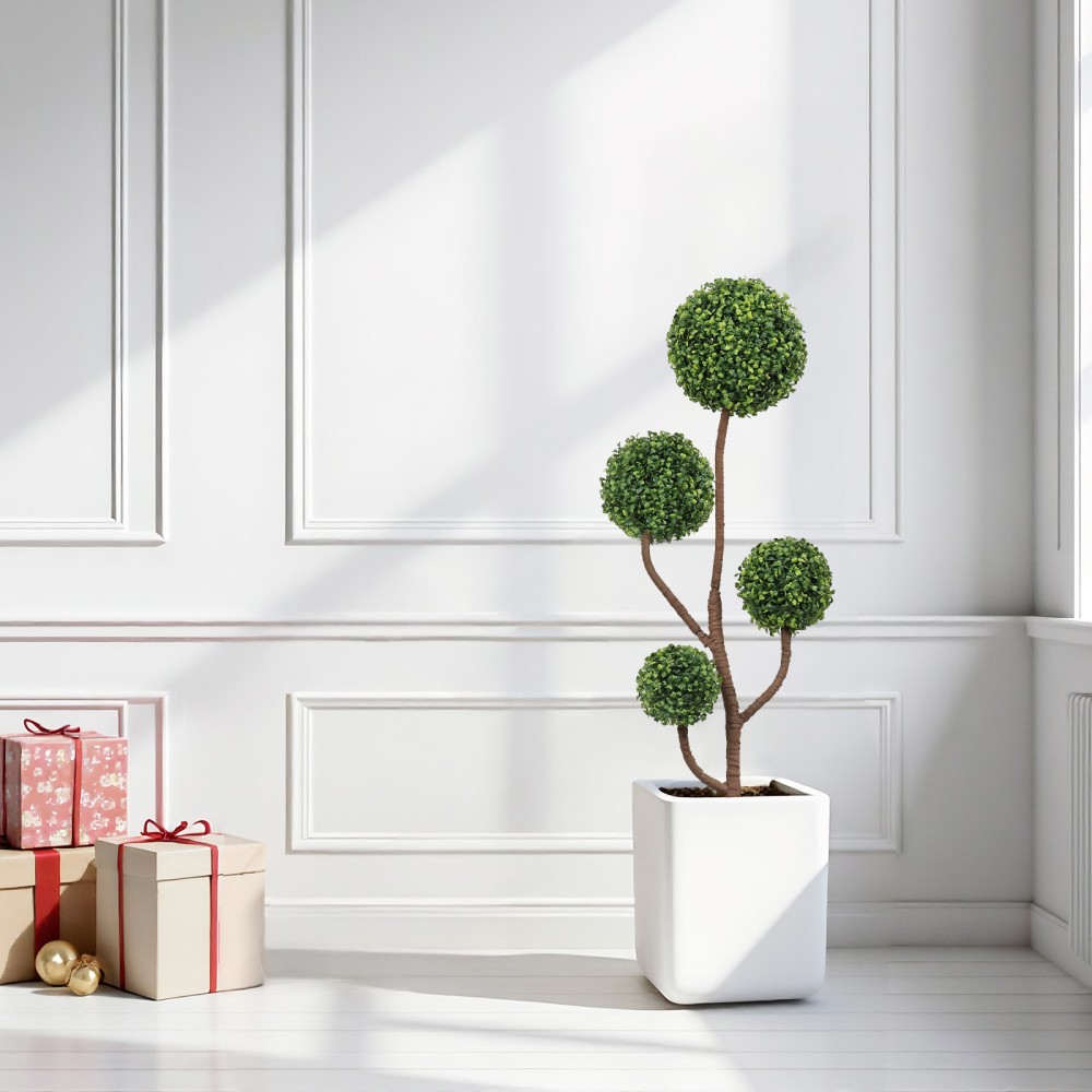 4FT Large Faux Boxwood Tree, Artificial Topiary in Pot for Porch Garden