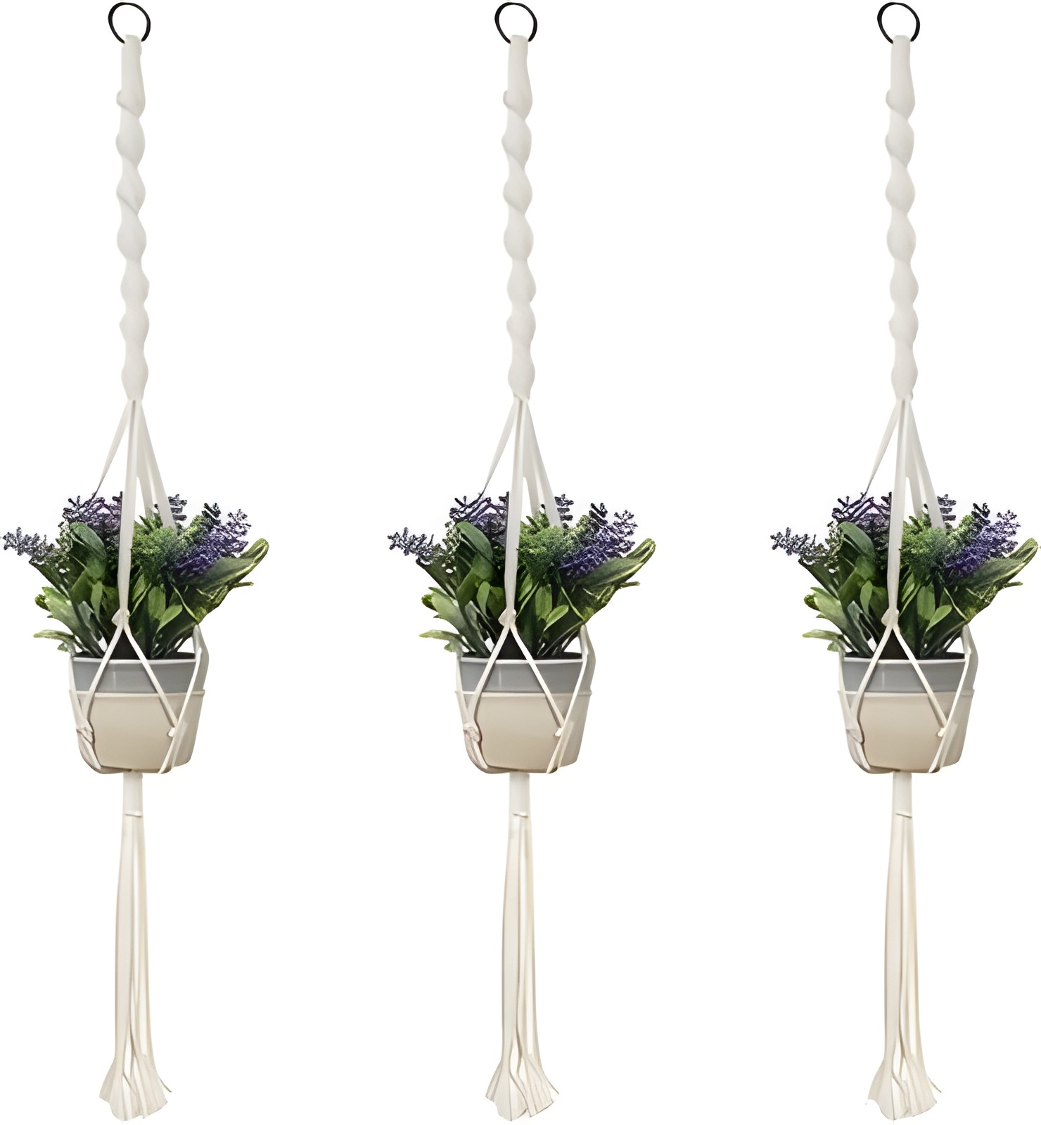 Macrame Plant Hanger 3 Pack with Hooks – Cotton Rope Hanging Planters