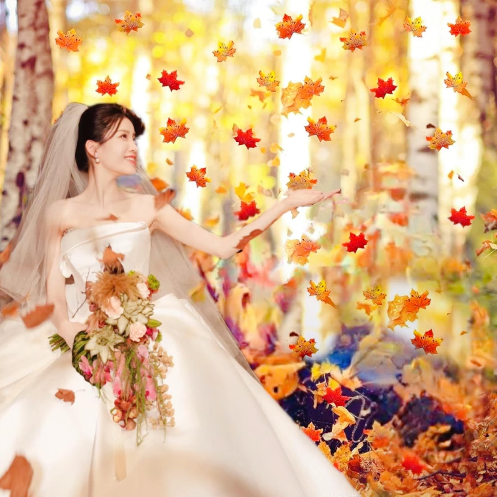300 Pcs Artificial Autumn Maple Leaves, Mixed 6 Colors Fake Fall Leaves Decor…