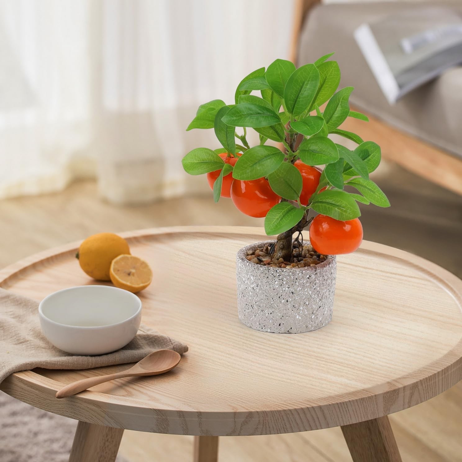 Artificial Orange Tree Potted Plants Faux Citrus Fruit Bonsai Greenery Decor