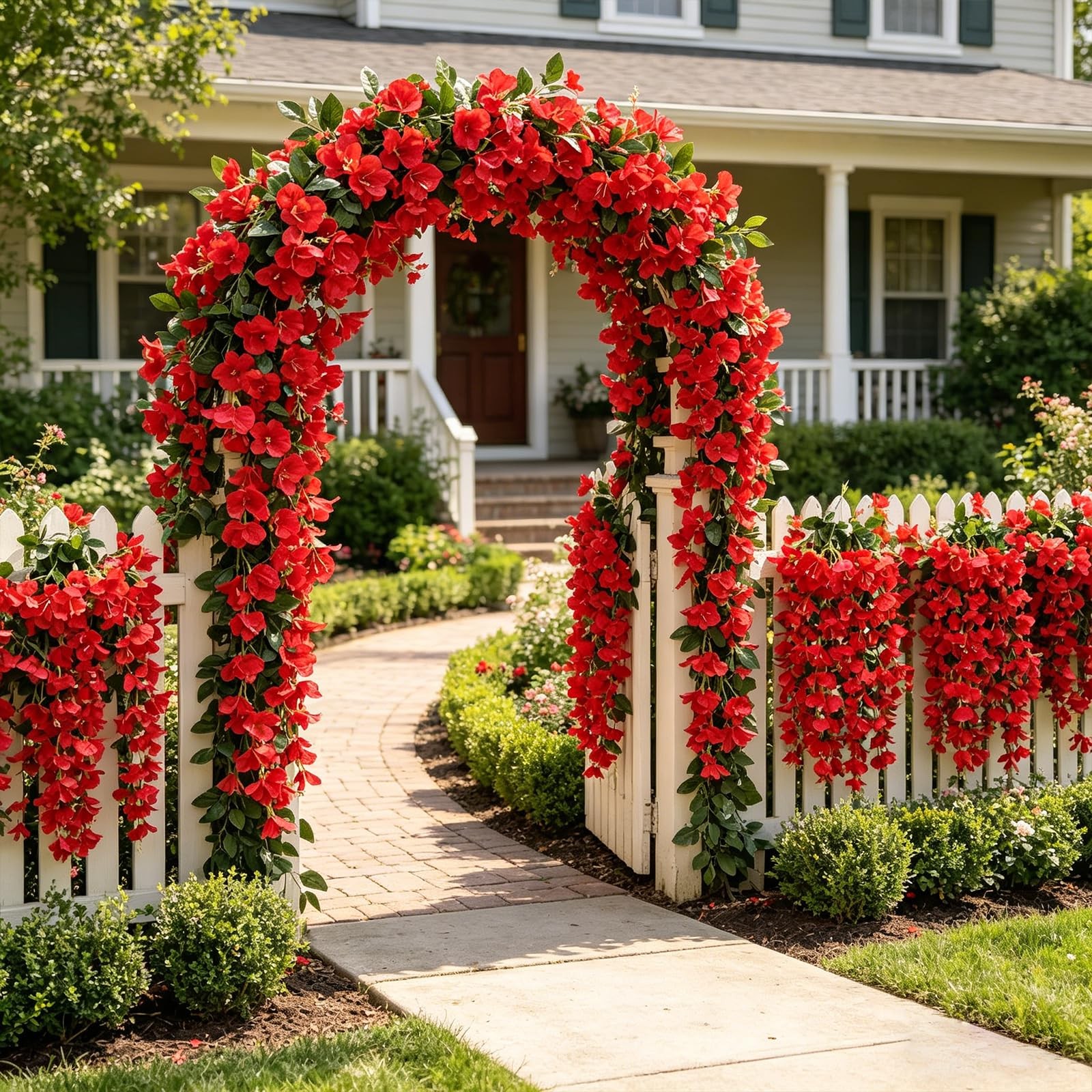 4Pcs 27.5 Inch Red Artificial Bougainvillea Flower Garlands – Silk Fake Vines…