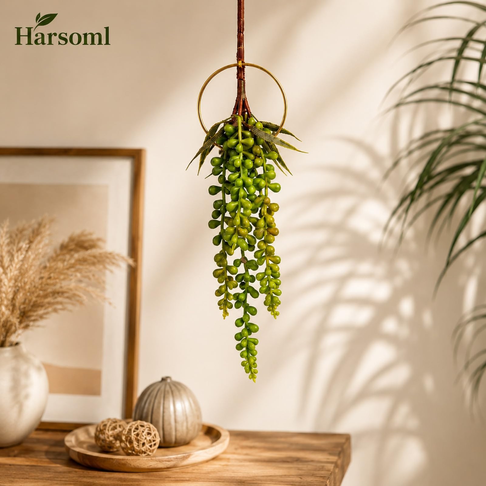 3PCS Artificial Succulents Hanging Plants,13.7 Inch Fake String of Pearls Gre…