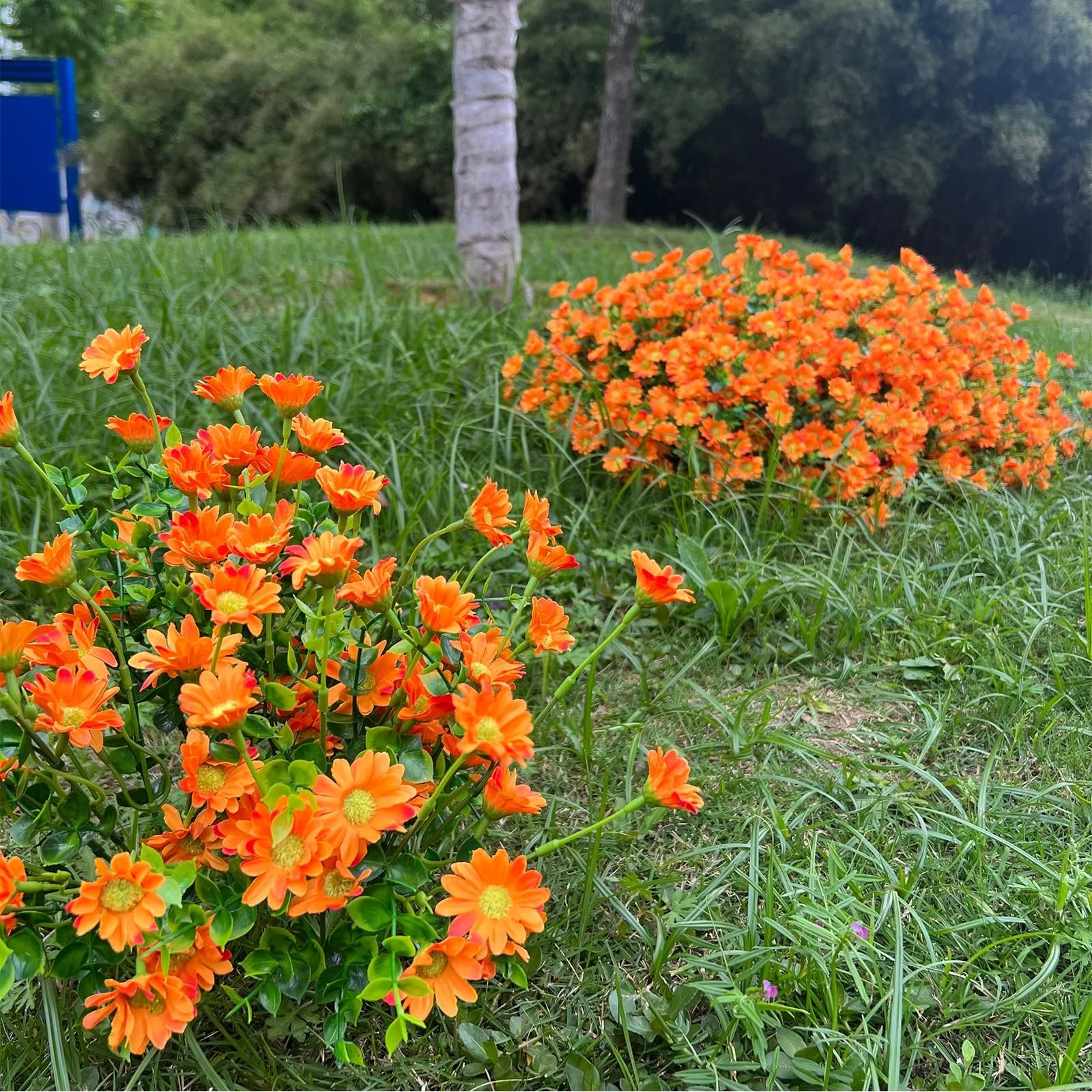 8 Bundles Artificial Flowers for Outdoors Faux Mums UV Resistant Plastic Fall…